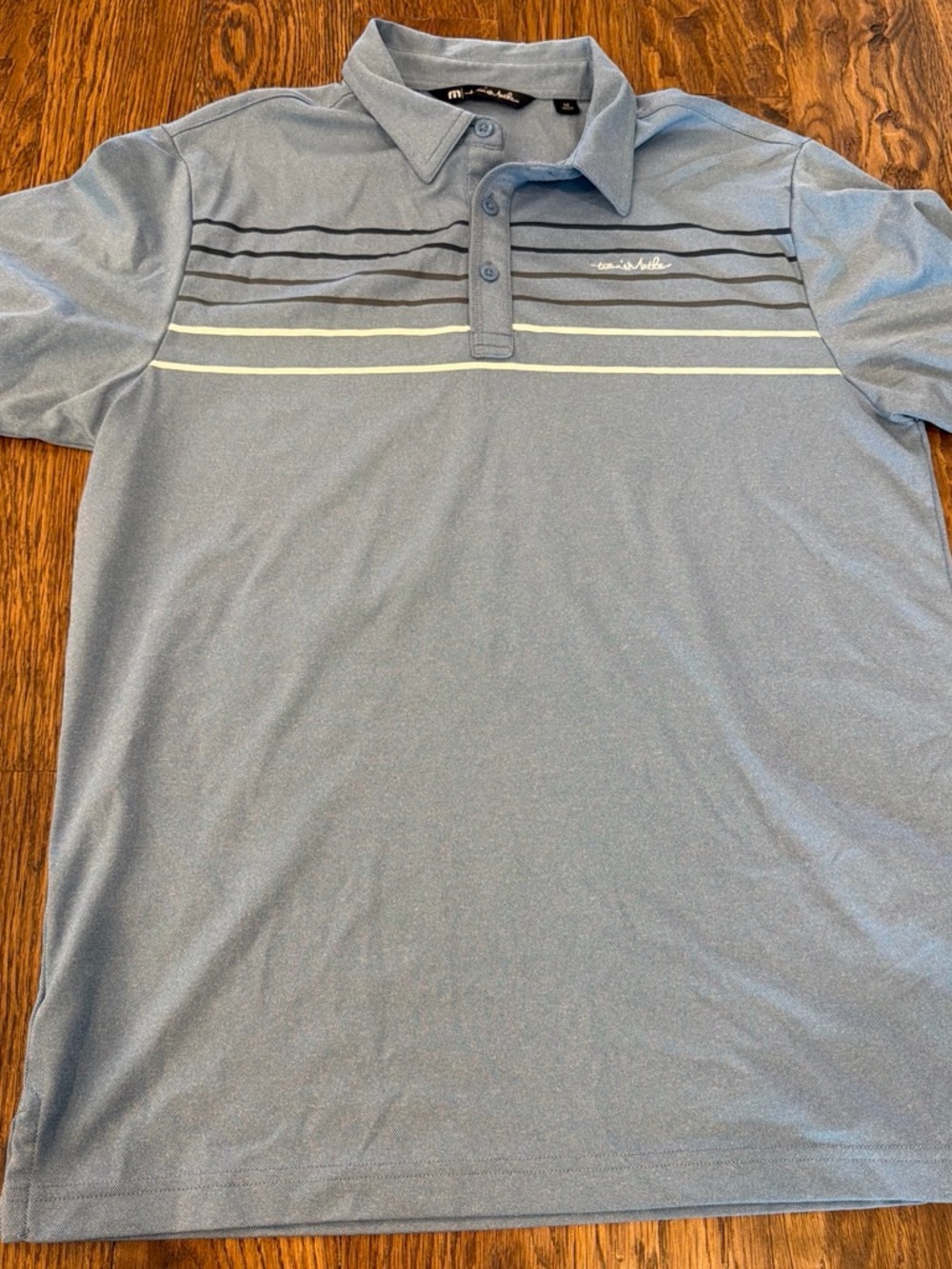 Travis Mathew Light Blue Short-Sleeve Polo with Horizontal Stripe Detail